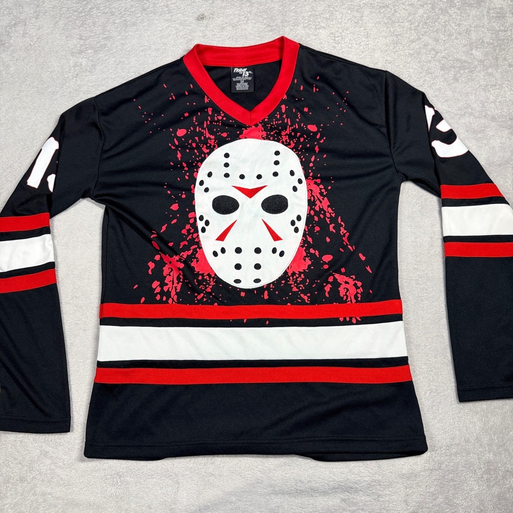 Friday the 13th Jason Voorhees Hockey Jersey Small Black Red Horror Movie Merch